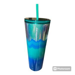 Starbucks Spearmint Green Wave Iridescent Sparkle Tumbler 24 oz. Venti Cup
